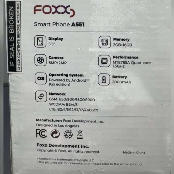 New Foxx A551 Unlocked Android Phone 16GB 2GB RAM - Picture 2 of 8